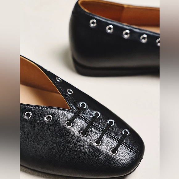 Anthropologie Silent D Lonny Grommet Lace-Up Flats Black US Size 9-9.5 EU 40 New - Picture 3 of 3